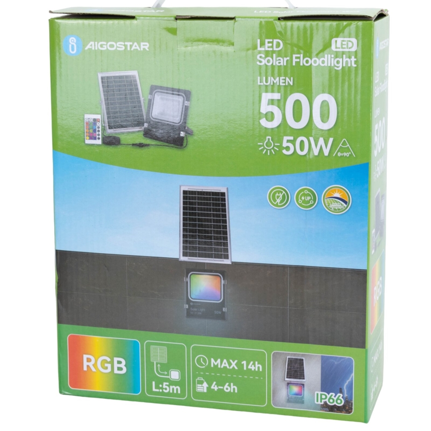 Aigostar - LED RGB Zatemnitveni solarni reflektor LED/50W/3,2V IP66 4000 mAh + Daljinski upravljalnik