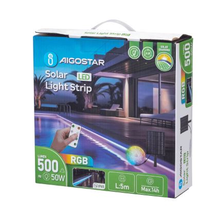 Aigostar - LED RGB Zatemnitveni solarni trak LED/5W/3,2V 5+2m IP65 + Daljinski upravljalnik
