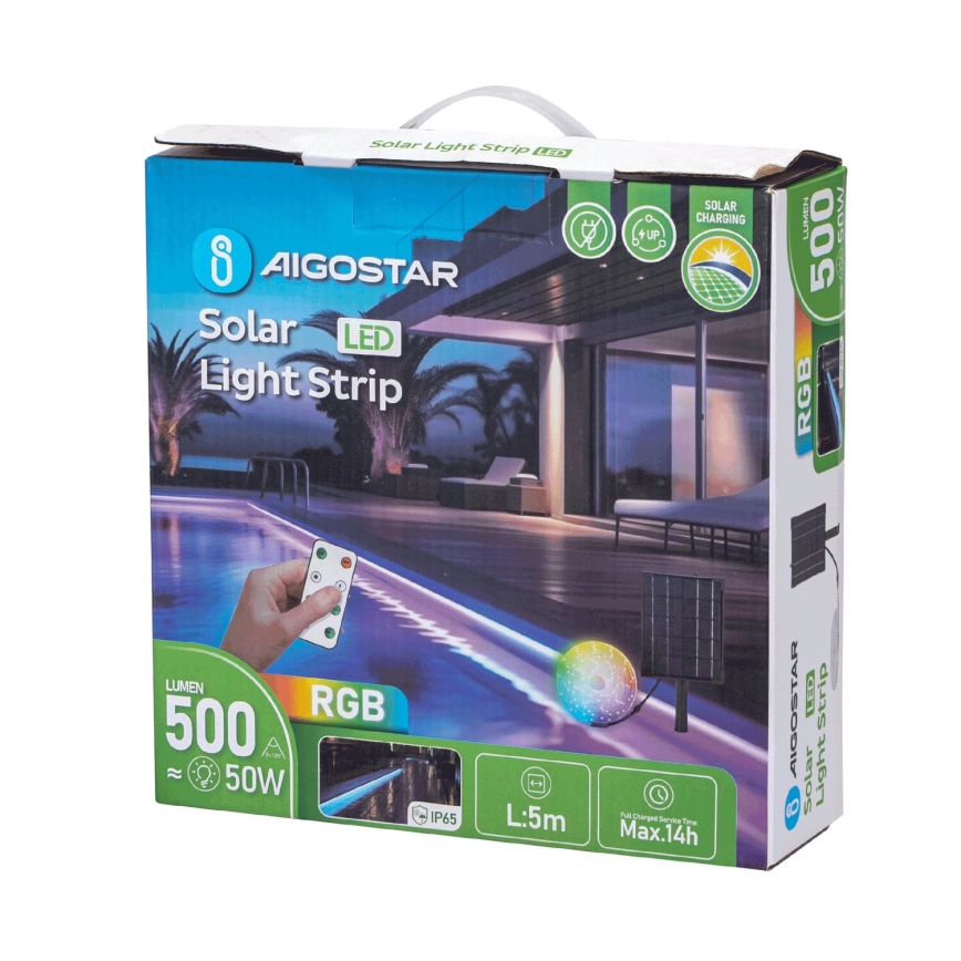 Aigostar - LED RGB Zatemnitveni solarni trak LED/5W/3,2V 5+2m IP65 + Daljinski upravljalnik