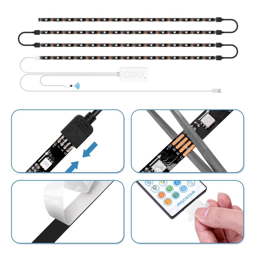 Aigostar - LED RGB Pametni Zatemnitveni trak 4x0,5m LED/4,5W/5V Wi-Fi + Daljinski upravljalnik