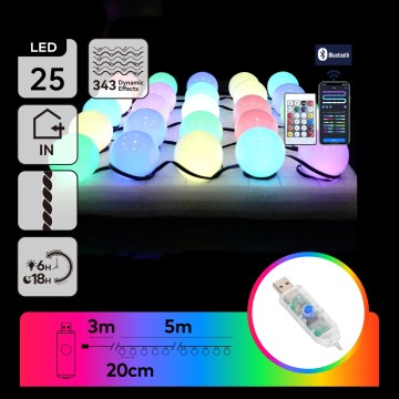 Aigostar - LED RGBIC okrasne lučke 25xLED/5W/USB 5 m večbarvne