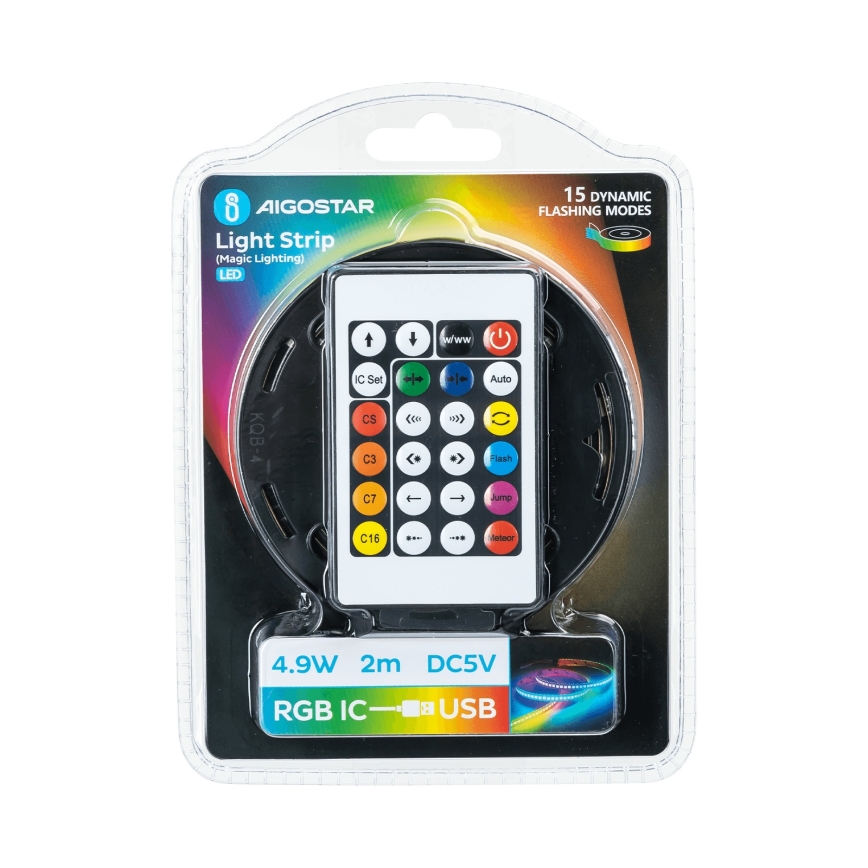 Aigostar - Zatemljiv RGBIC LED trak 2m LED/4,9W/5V + z daljinskim upravljalnikom