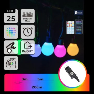 Aigostar - LED RGBICW Pametna zunanja svetlobna veriga MESH 25xLED 5 m IP44 + daljinski upravljalnik