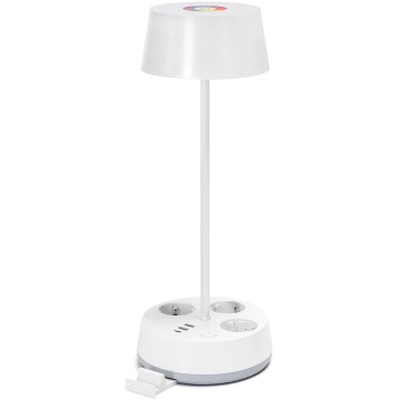 Aigostar - LED RGBW Dimming namizna svetilka z vtičnicami in USB LED/4,6W/230V 3000/4000/6500K bela