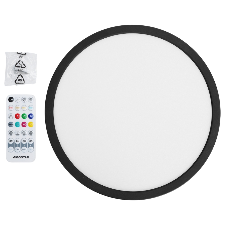 Aigostar - LED RGBW zatemnljivo stropno svetilo MESH LED/24W/230V 3000-6500K črna + daljinski upravljalnik