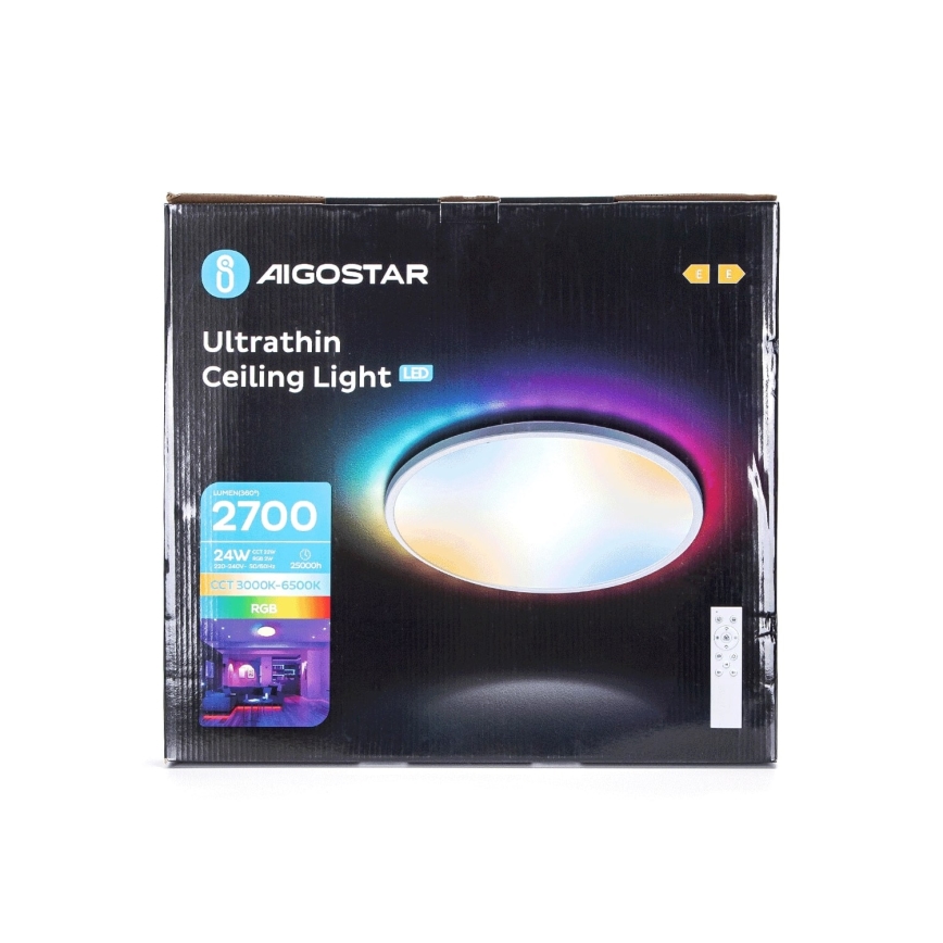 Aigostar - LED RGBW Zatemnitvena kopalniška stropna svetilka LED/24W/230V 3000-6500K pr. 42 cm IP44 + Daljinski upravljalnik