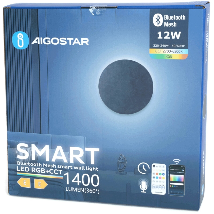 Aigostar - LED RGBW Zatemnitvena stenska svetilka MESH Smart LED/12W/230V 2700-6500K črna + Daljinski upravljalnik