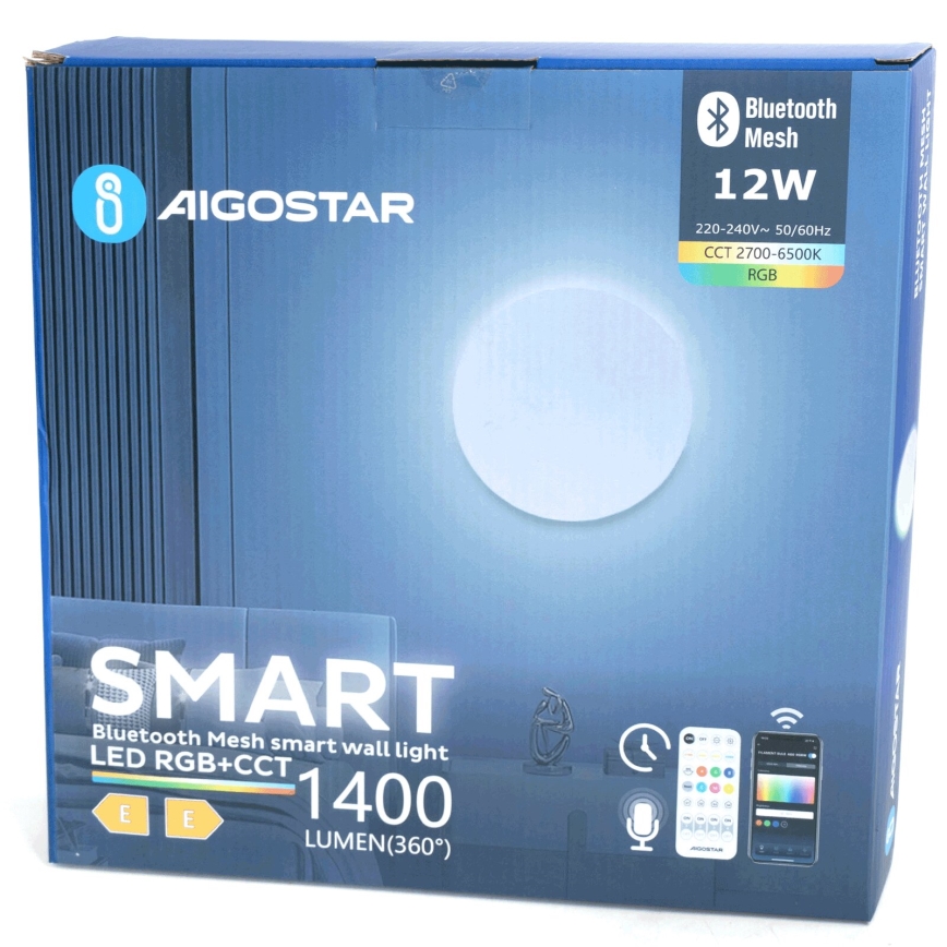 Aigostar - LED RGBW Zatemnitvena stenska svetilka MESH Smart LED/12W/230V 2700-6500K bela + Daljinski upravljalnik