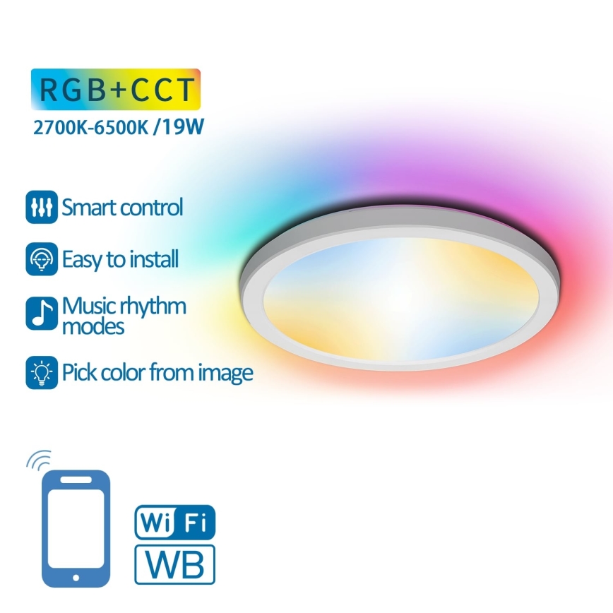 Aigostar - LED RGBW Zatemnitvena stropna svetilka LED/19W/230V 2700-6500K Wi-Fi