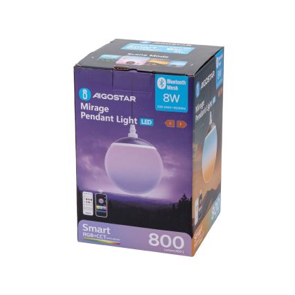 Aigostar - LED RGBW Zatemnitveni lestenec na vrvici MESH LED/8W/230V 2700-6500K bela + Daljinski upravljalnik