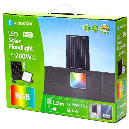 Aigostar - LED RGBW Zatemnitveni solarni reflektor LED/200W/3,4V IP66 + Daljinski upravljalnik