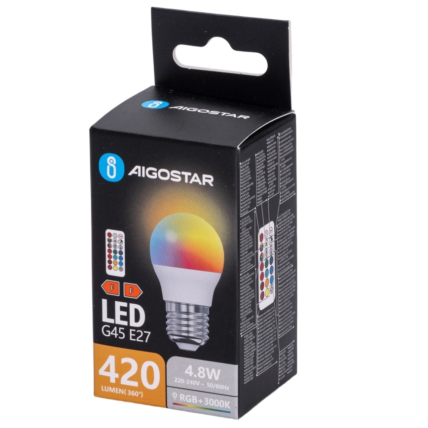 Aigostar - LED RGBW zatemnjiva žarnica G45 E27/4,8W/230V 3000K + daljinski upravljalnik