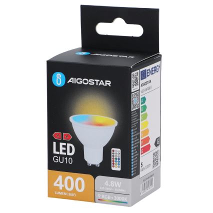 Aigostar - LED RGBW zatemnitvena žarnica GU10/4,8W/230V 3000K + daljinski upravljalnik
