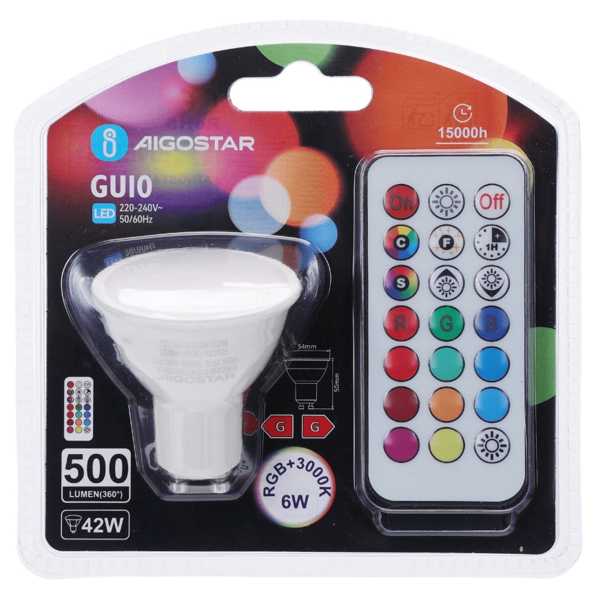 Aigostar - LED RGBW zatemnjiva žarnica GU10/6W/230V 3000K + daljinski upravljalnik