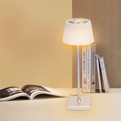 Aigostar - LED RGBW Zunanja zatemnitvena polnilna namizna svetilka LED/4W/5V 3600mAh bela/mat krom IP54