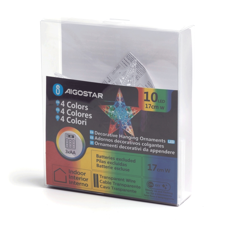 Aigostar - LED RGBY božična dekoracija 10xLED/3xAA zvezda