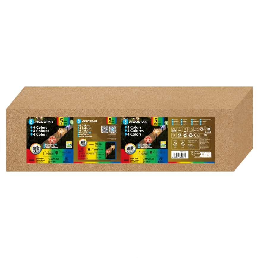 Aigostar - LED RGBY sončna svetilka 5×LED/1,2 V/8 funkcij 1 m IP65 800 mAh snežinke
