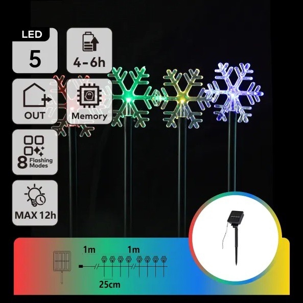 Aigostar - LED RGBY solarno božično svetilo 5xLED/1,2V/8 funkcij 1m IP65 800mAh snežinke