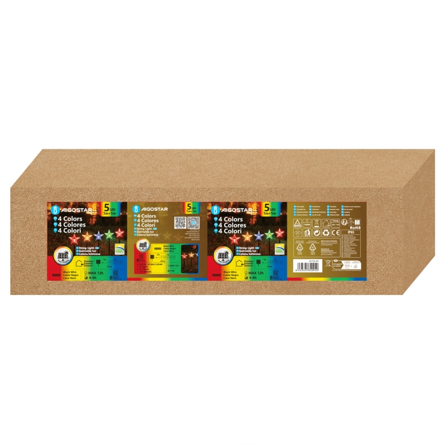 Aigostar - LED RGBY sončno božično svetilo 5xLED/1,2V/8 funkcij 1m IP65 800mAh zvezde