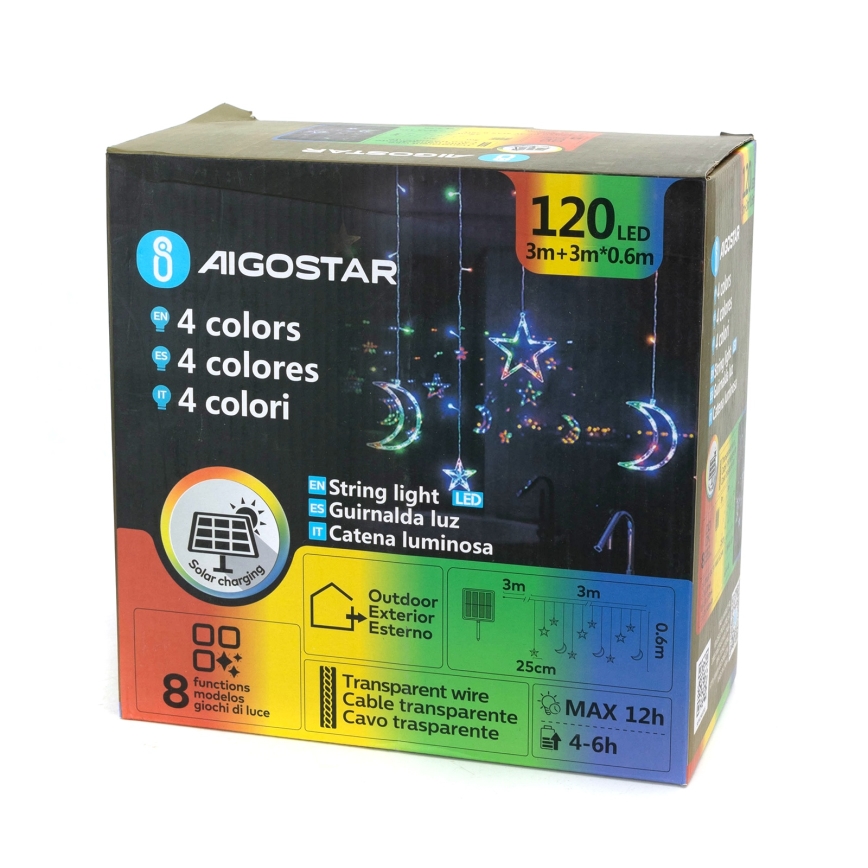 Aigostar - LED solarni niz 120xLED/8 funkcij 3x0,6 m 500 mAh IP65 večbarven