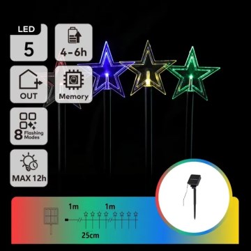 Aigostar - LED RGBY sončno božično svetilo 5xLED/1,2V/8 funkcij 1m IP65 800mAh zvezde