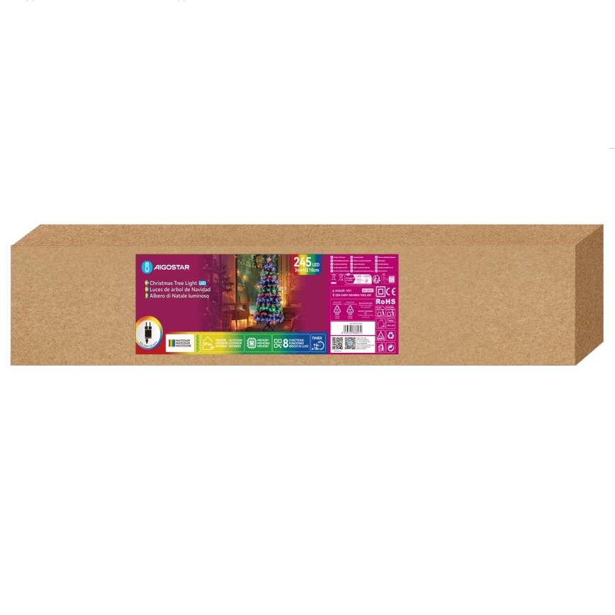 Aigostar - LED zunanja božična jelka 245xLED/8 funkcij 2,1 m IP44 večbarvna
