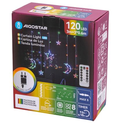 Aigostar - LED RGBY zunanji božični niz, 120 LED / 8 funkcij, 3x0,6 m, IP44, večbarven + daljinski upravljalnik