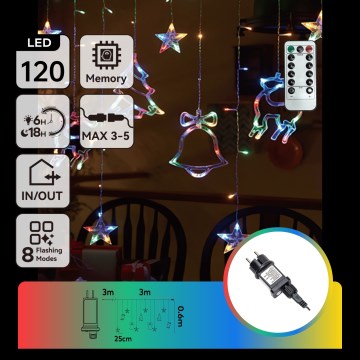 Aigostar - LED RGBY Zunanji božični niz 120xLED/8 funkcij 3x0,6m IP44 večbarven + daljinski upravljalnik
