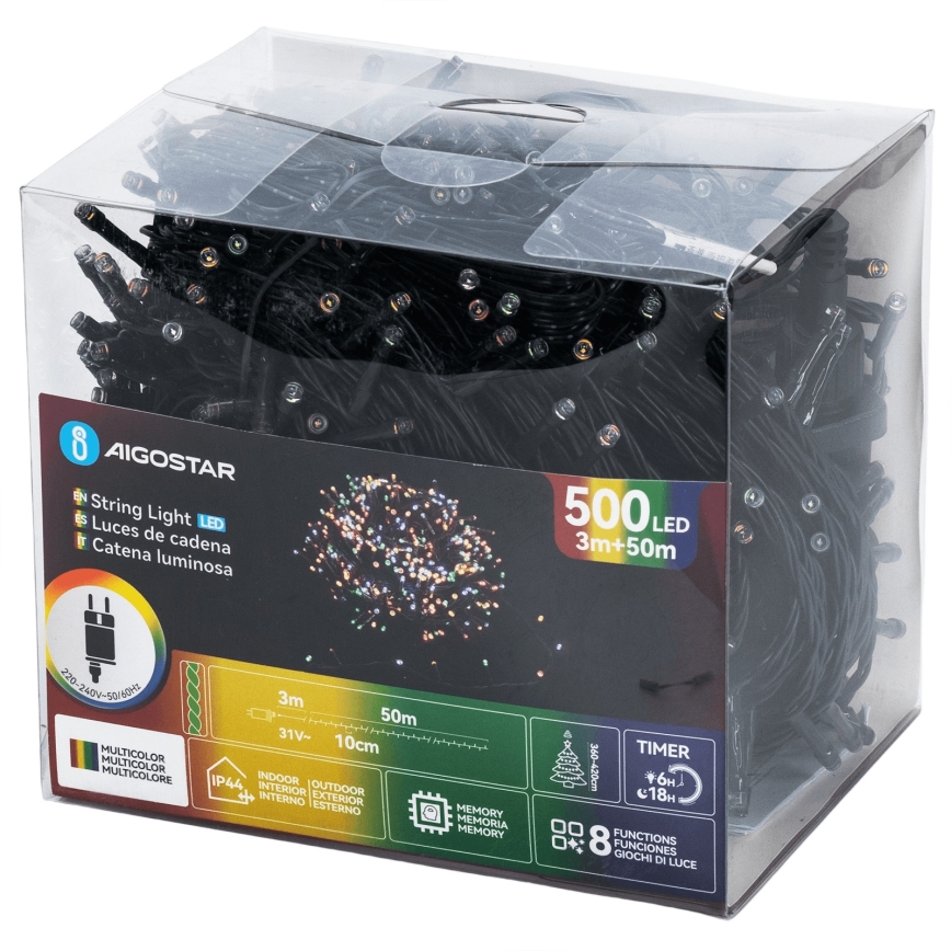 Aigostar - LED zunanji božični niz luči 500xLED/8 načinov 50m IP44 večbarven