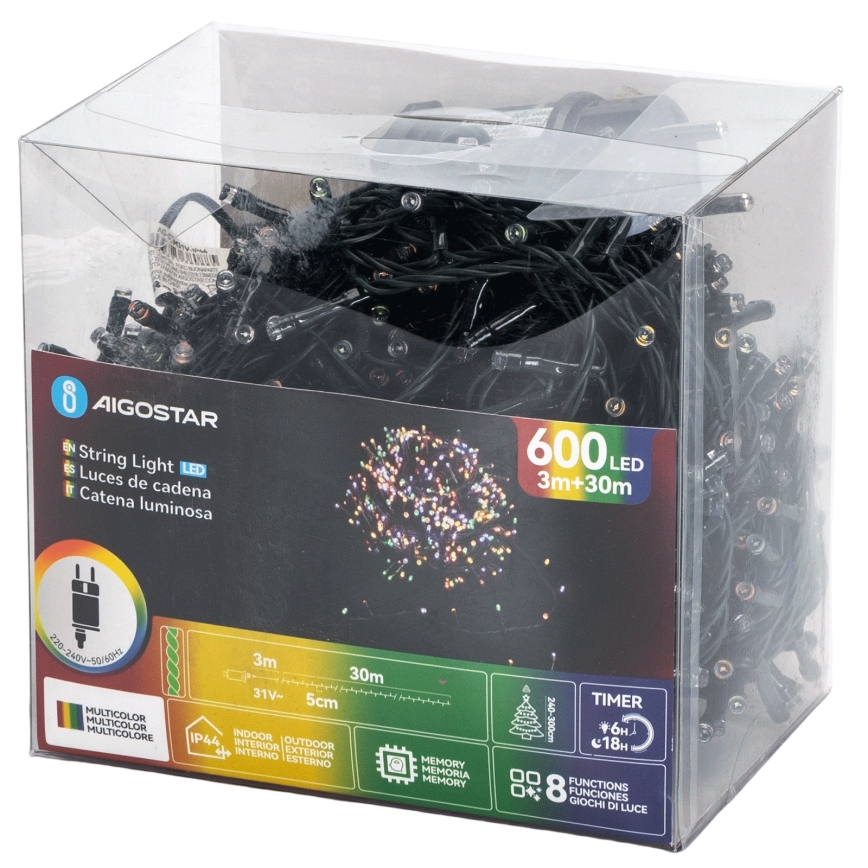Aigostar - LED RGBY zunanji božični niz, 600 LED, 8 načinov, 30 m, IP44