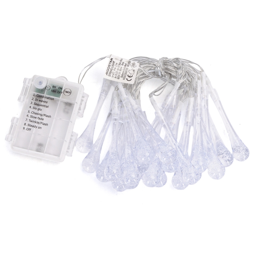 Aigostar - LED zunanji niz lučk 25xLED/8 načinov 3xAA 2,5m IP44 večbarvne kapljice