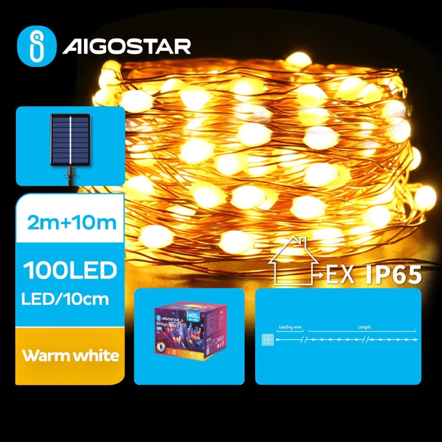 Aigostar - LED Solarna božična veriga 100xLED/8 funkcij 12m 800 mAh IP65 topla bela