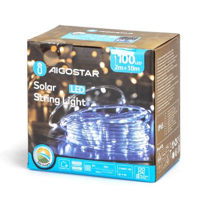 Aigostar - LED Solarna božična veriga 100xLED/8 funkcij 12m IP65 hladno bela