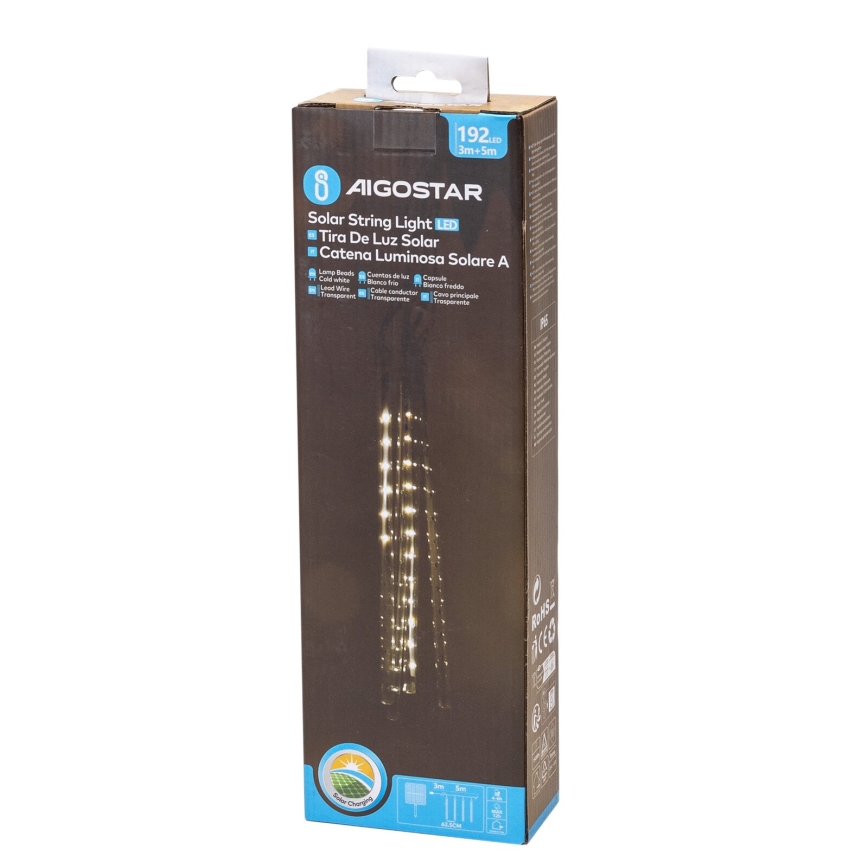Aigostar - LED Solarna božična veriga 192xLED/8m IP65 1200 mAh hladno bela