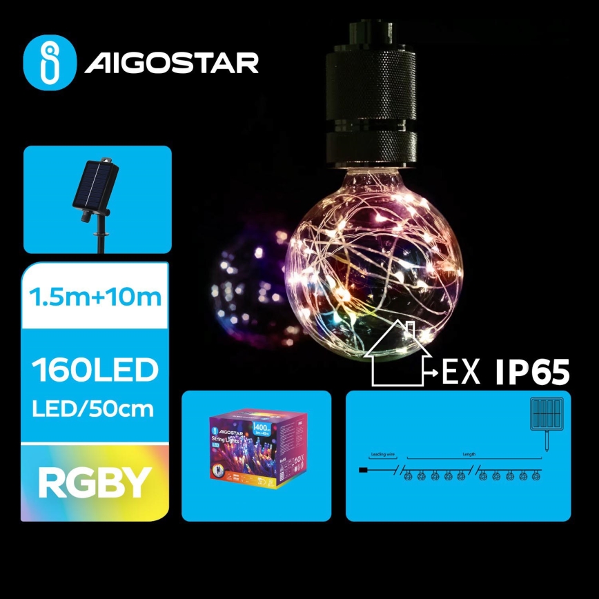 Aigostar - LED Solarna božična veriga 20xLED/8 funkcij 11,5m IP65 multicolor