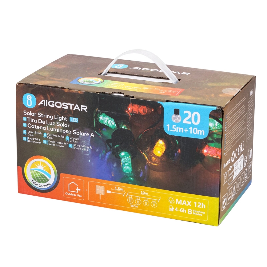Aigostar - LED Solarna božična veriga 20xLED/8 funkcij 11,5m IP65 multicolor