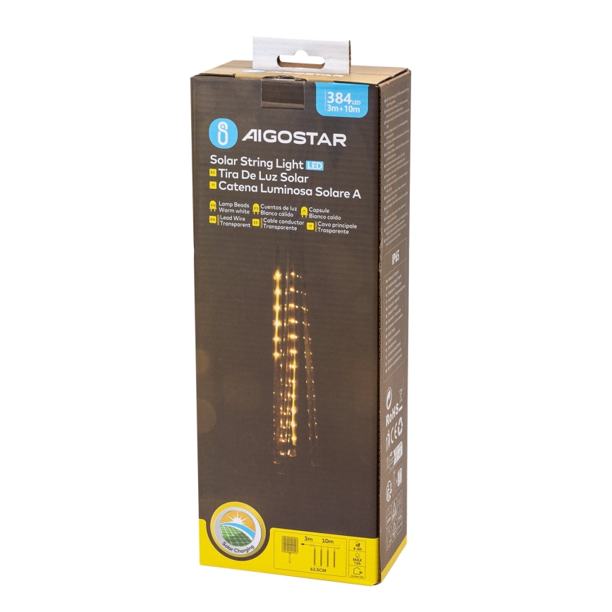 Aigostar - LED Solarna božična veriga 384xLED/13m IP65 topla bela