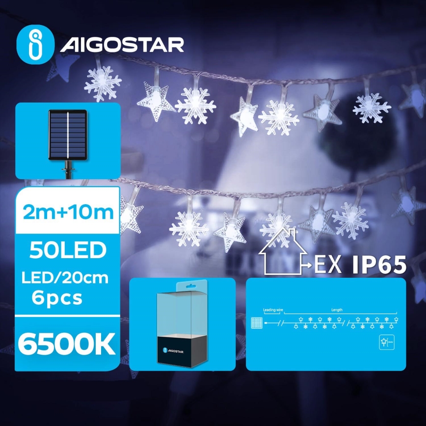 Aigostar - LED Solarna božična veriga 50xLED/8 funkcij 12m IP65 800 mAh hladno bela