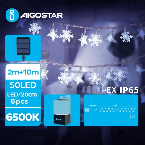 Aigostar - LED Solarna božična veriga 50xLED/8 funkcij 12m IP65 hladno bela