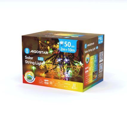 Aigostar - LED Solarna božična veriga 50xLED/8 funkcij 800 mAh 12m IP65 multicolor