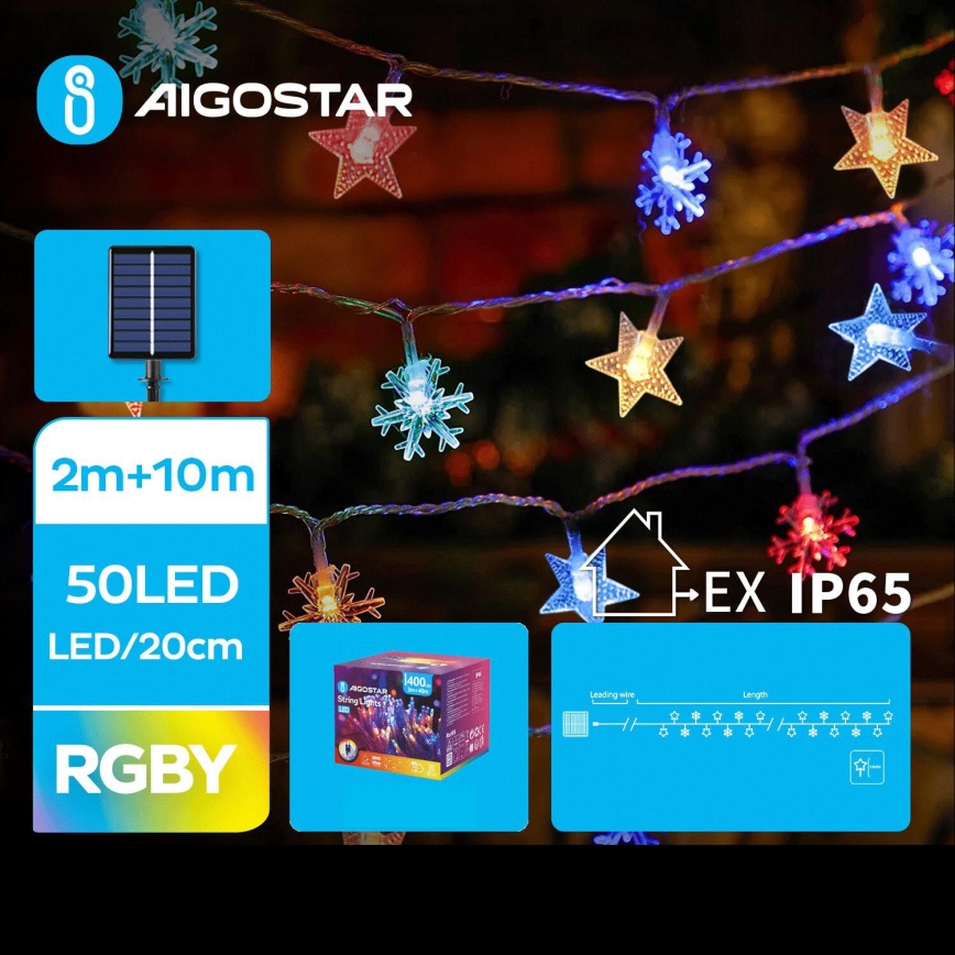 Aigostar - LED Solarna božična veriga 50xLED/8 funkcij 800 mAh 12m IP65 multicolor