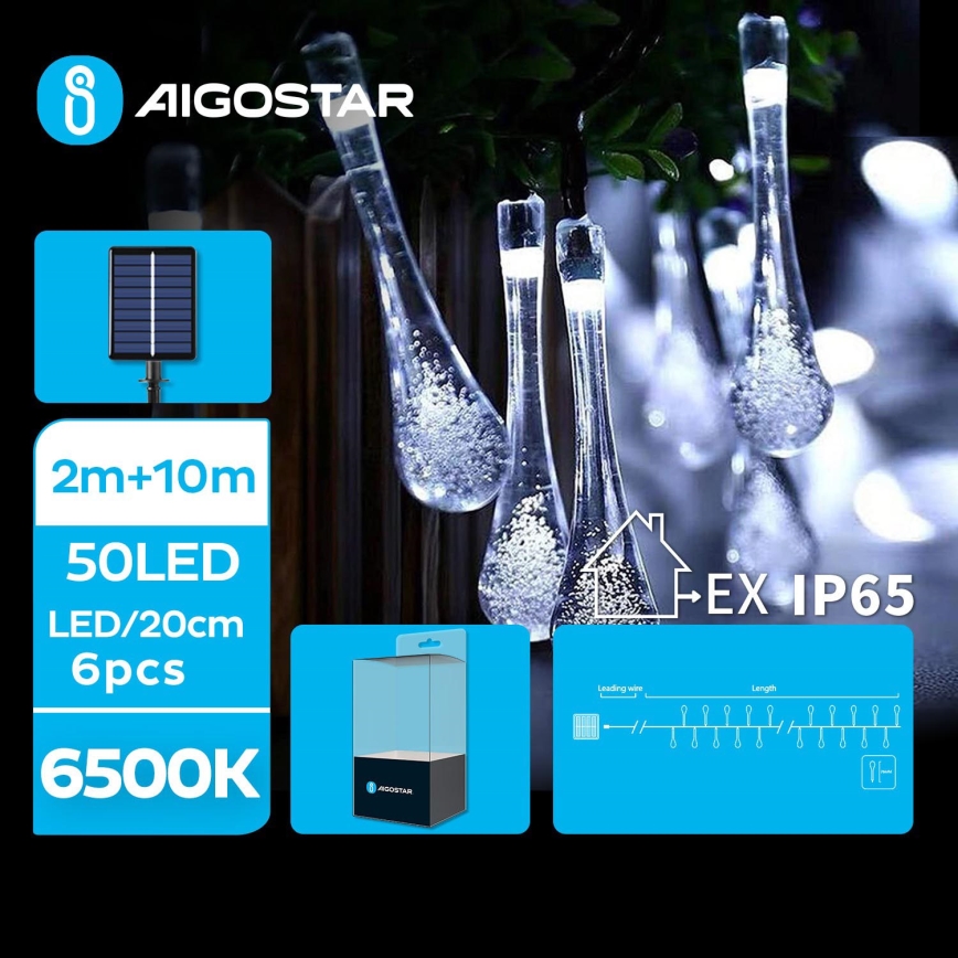 Aigostar - LED Solarna dekorativna veriga 50xLED/8 funkcij 12m IP65 hladno bela 800 mAh