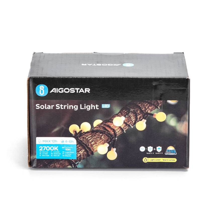 Aigostar - LED Solarna dekorativna veriga 50xLED/8 funkcij 12m IP65 800 mAh topla bela