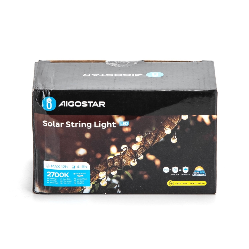 Aigostar - LED Solarna dekorativna veriga 50xLED/8 funkcij 12m IP65 800 mAh topla bela