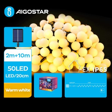 Aigostar - LED Solarna dekorativna veriga 50xLED/8 funkcij 12m IP65 topla bela