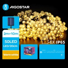 Aigostar - LED Solarna dekorativna veriga 50xLED/8 funkcij 12m IP65 topla bela