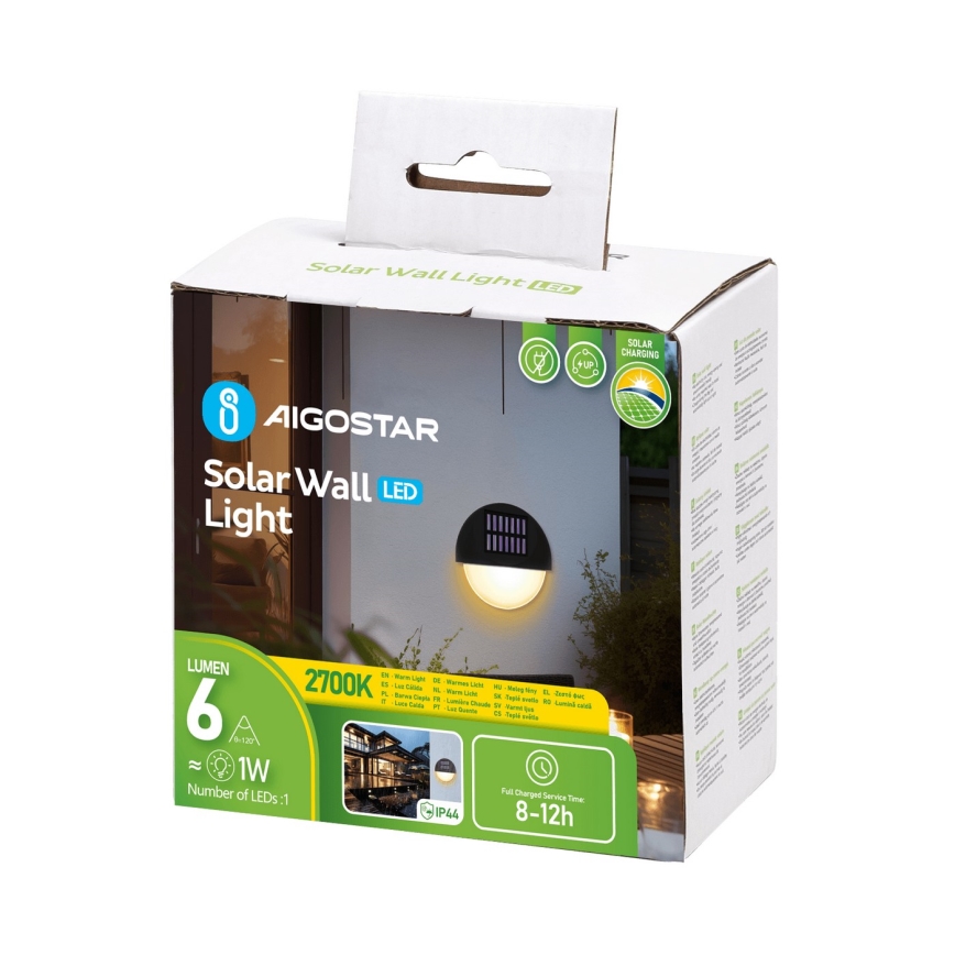 Aigostar - LED Solarna stenska svetilka LED/1W/1,2V črna 200 mAh 2700K IP44