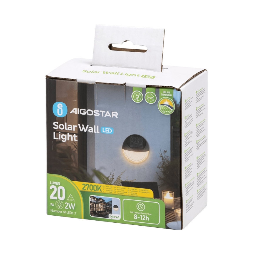 Aigostar - LED Solarna stenska svetilka LED/2W/1,2V črna 300 mAh 2700K IP44