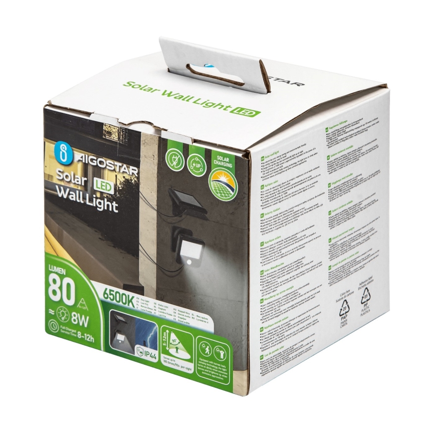 Aigostar - LED Solarna stenska svetilka s senzorjem LED/0,64W/3,7V 600 mAh 6500K IP44