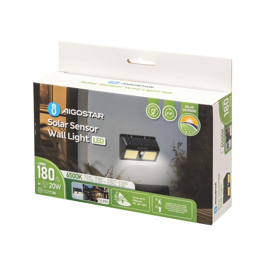 Aigostar - LED Solarna stenska svetilka s senzorjem LED/20W/5,5V 6500K IP65